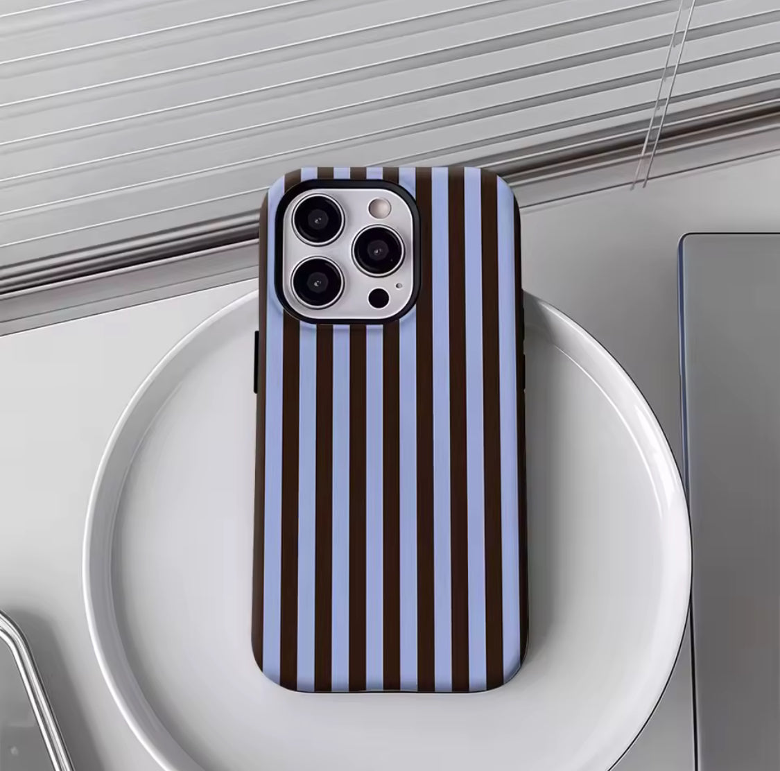 Contrasting Brown Blue Stripes IPhone17 Must-Haves